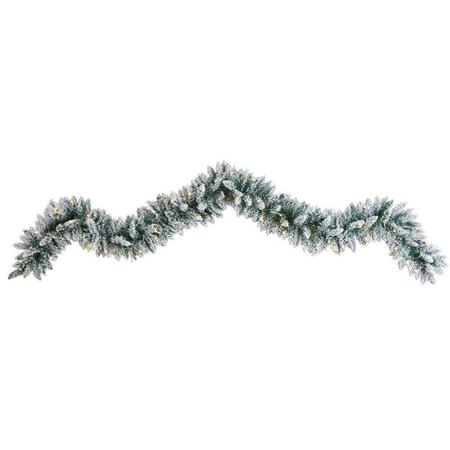 TISTHESEASON 9 in. Flocked Artificial Christmas Garland with 50 LED Light, Warm White TI3087773